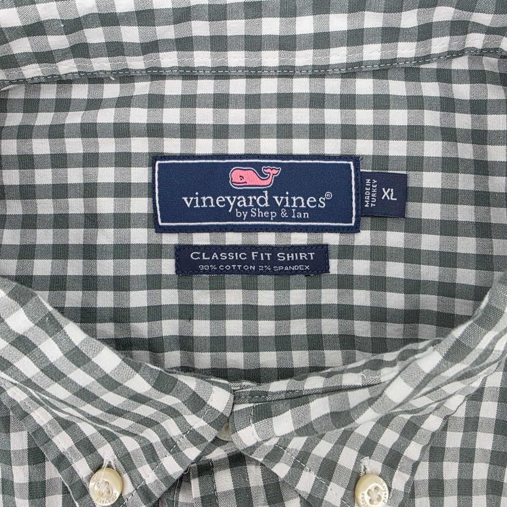 Vineyard Vines Mens XL Classic Fit Gingham Button Down Shirt Green Stretch